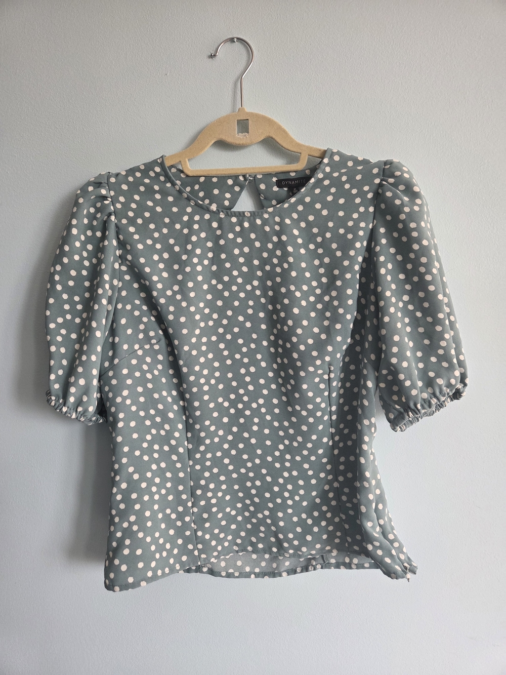 Polka Dot Puff Sleeve Blouse Seafoam Blue/Green